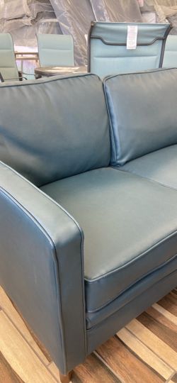 Teal Blue Faux Leather Loveseat Sofa