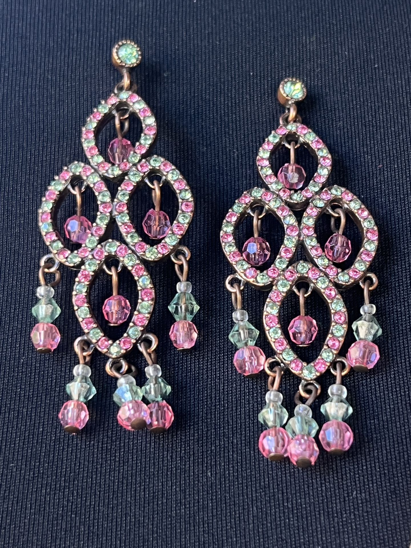 Green & Pink Swarovski Crystals Earrings