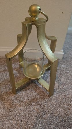 Gold Decorative Lantern Candle Holder w/ Glass Insert