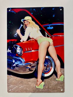 Pin Up Mechanic 12x8 Metal Sign