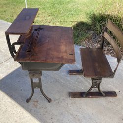 Antique school desk W/bench