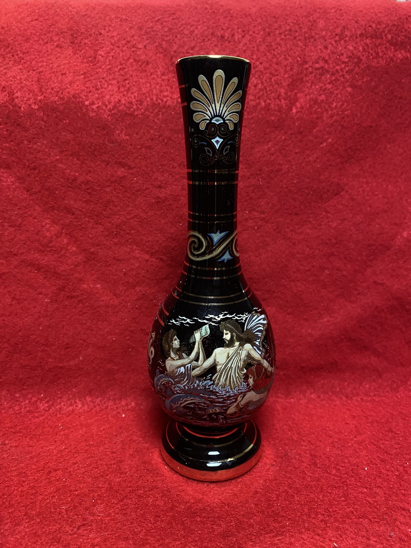 7 Inch 24k Black & Gold Handmade In Greece Imported From Greece Greek Ceramic Vase