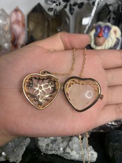 Heart Cage Necklace With Rose Quartz Crystal Heart
