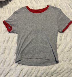Grey and red ringer baby tee