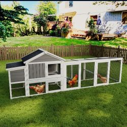 118＂Wooden Chicken Coop Outdoor Hen House Poultry Cage with Free-range Doors, Nesting Box,Leakproof Pull-on Tray 