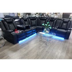 Modern  3 Piece Living Room Reclining Sectional Sofa With LED Light 