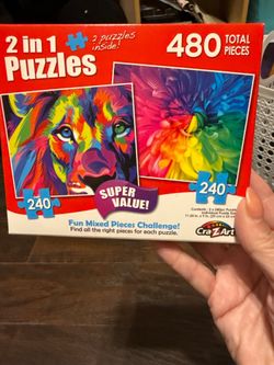 Cra-Z-Art 2-in-1 Jigsaw Puzzles Colorful Lion Flower 480 Total Pieces