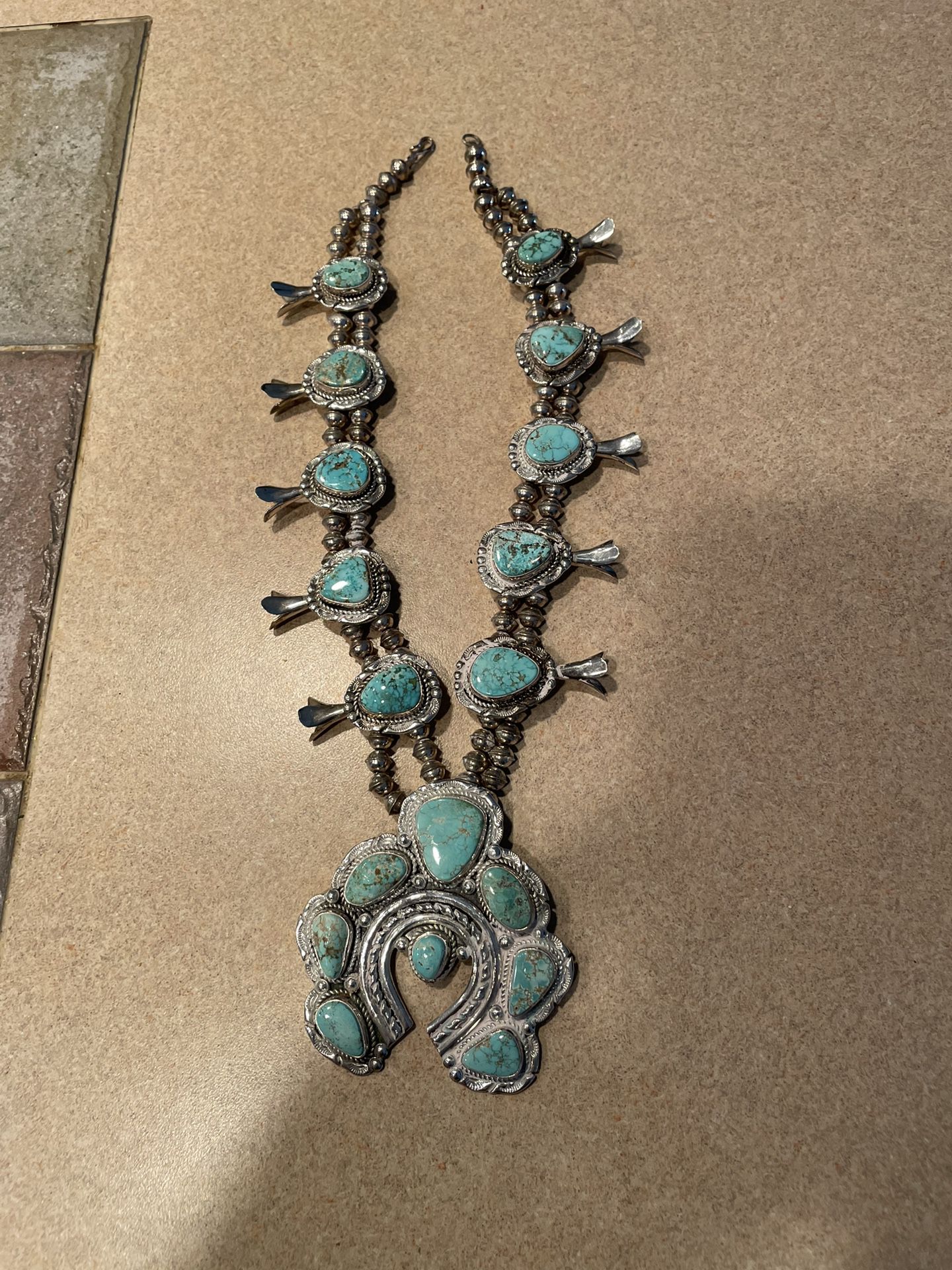 Squash Blossom Dry Creek Turquoise And Sterling Necklace 