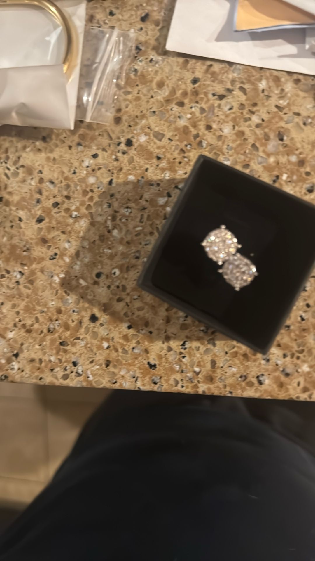Silver Moissanite Earrings With Touch Of Gold In Middle