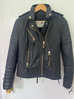 BODA SKINS Black Leather Biker Jacket – Gold Hardware