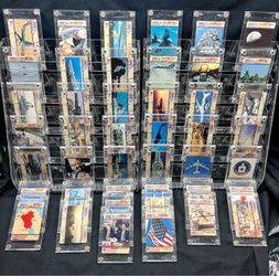 44 acrylic 4-screw recessed card holders with 1991 pro set desert storm cards in them