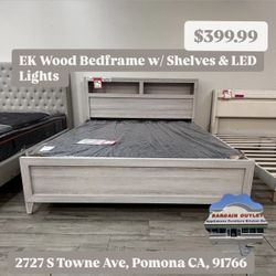 EK Wood Bedframe Shelving & LED Lighting 