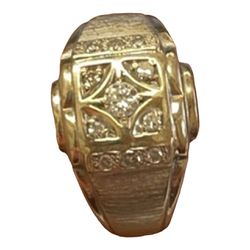 14K Unisex two Tone Gold Transition Cut Diamond Ring Retro 1940s  