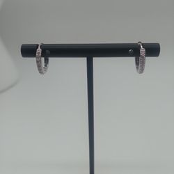 Unisex 925 Sterling Silver Stamped Genuine CZ Hoop Earrings 10mm