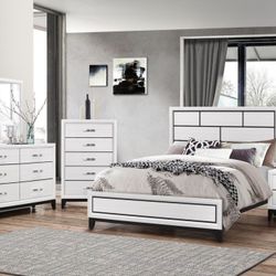Brand New White Queen Bedframe, Dresser, Mirror, Nightstand 4PCs Set