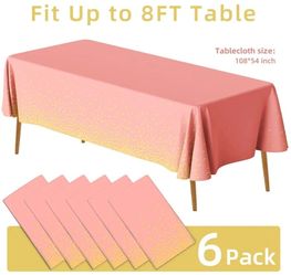 6 Pack Pink and Gold Plastic Tablecloths for Rectangle Tables,
