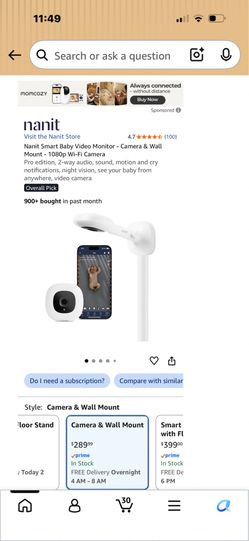 Nanit pro camera with wall mount