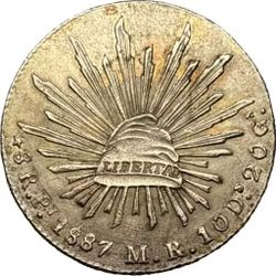 🇲🇽 1887 Mexico 8 Reales Silver Coin Cap and Rays
