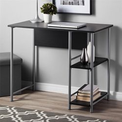 Mainstays Basic Metal Student Computer Desk, Black Oak Color. New In Box.