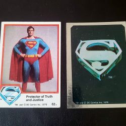 Set Of 2 1978 Superman The Movie Trading Cards ( #62 & Logo Sticker)