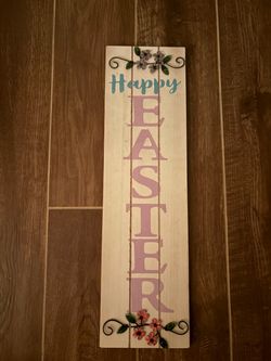 decorative wooden vertical "Happy Easter" porch sign or wall plaque
