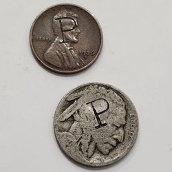 Buffalo Nickel & Wheat Cent Counter stamped Antique Coins