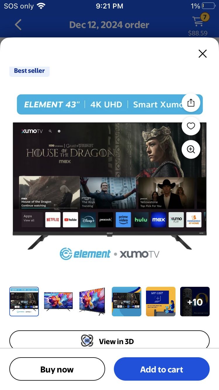 Element 43" 4K UHD Smart Xumo TV
