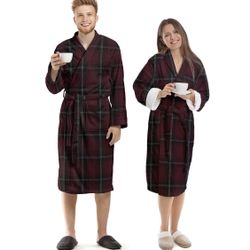 Club Room by Charter Club Men’s Plaid Plush Dark Red Bathrobe, one size 