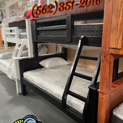Twin XL queen Bunk Bed Black Litera Con Colchones Mattresses Included 