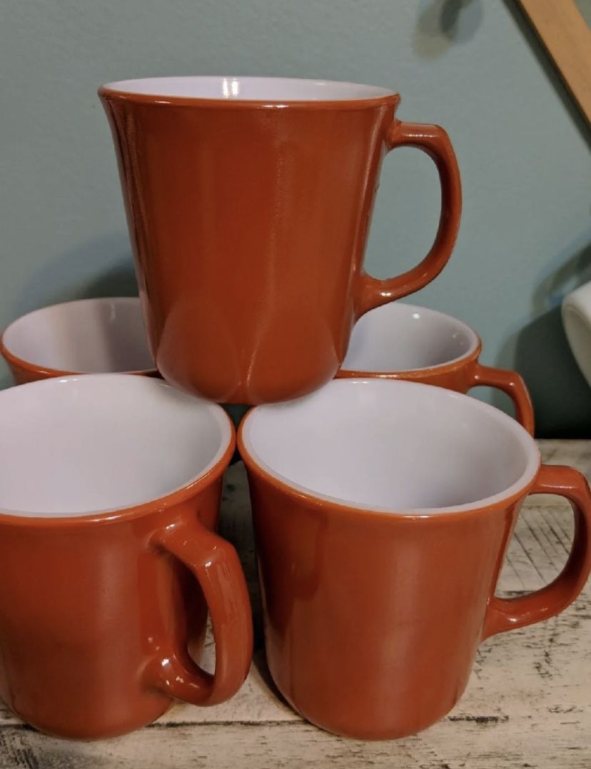 Vintage Pyrex Mugs - Set of 5 in burnt orange