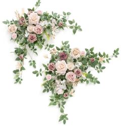 Ling's moment 2PCS Dusty Rose Artificial Floral Swags Wedding Arch Flowers Pink Rose Garland Greenery Centerpieces Arrangements for Sweetheart/Head Ta