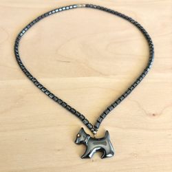 18” Beaded Hematite Scottie Dog Necklace