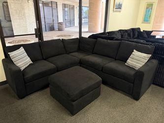 Black Fabric Sectional Sofa with Ottoman