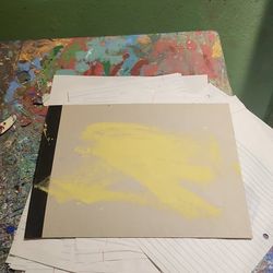 Abstract Acrylic Painting on Paper - Yellow Brushstrokes