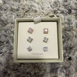 Brand New Rachel Ashwell Earring Trio Set in Rose Gold and Silver