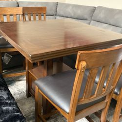 Counter height 5pc dining set medium brown 42-60”table (leaf included) and 4 matching chairs