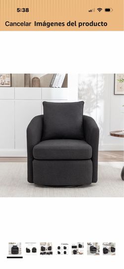 MINCETA 360° Swivel Chair, Upholstered Club Chair, Black Accent Chair, Swivel Barrel Chair with Pillow, Modern Armchair, Round Living Room Chair