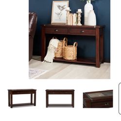 Entry table couch table real solid cherry wood with drawers and bottom shelf 