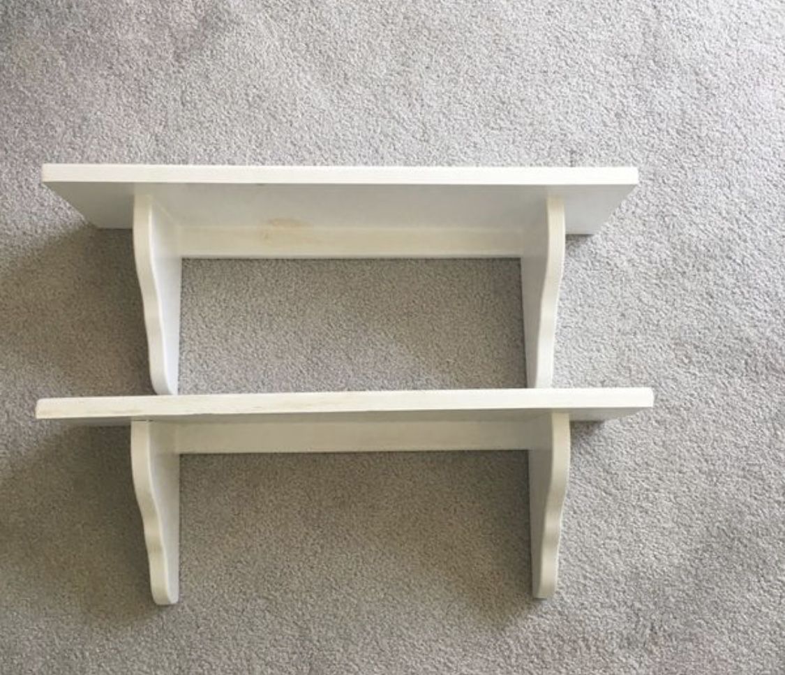 2 Wall shelves wood with white paint 23” long