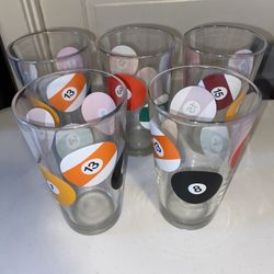 5 Mid-Century Modern Libbey Pool Billiard Cue High Ball Drinking Bar Glass 16 Oz.