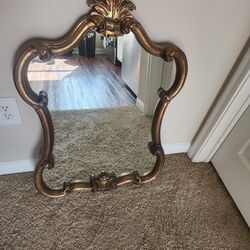 Vintage Ornate Gold Baroque Wall Mirror - 35" x 23"
