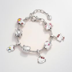 Hello Kitty Charm Bracelet - Silver Toned Sanrio Jewelry Adjustable Size