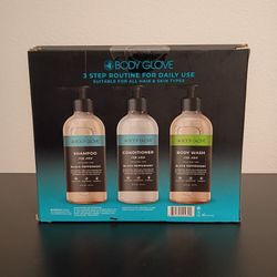 Body Glove Men's Shower Set, Shampoo, Conditioner, Body Wash, Black Peppermint