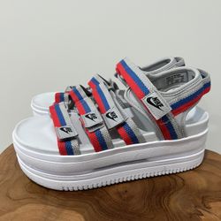 NIKE "Icon" Classic Sandal Platform Silver Blue Red DH0224-003 Women's Size US 6