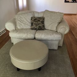 Love Seat And Ottoman/ Table