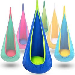 Y- STOP Kids Pod Swing Seat, Hanging Hammock Chair Swing with Inflatable Pillow, Sensory Swing Chair with Pocket for Outdoor and Indoor