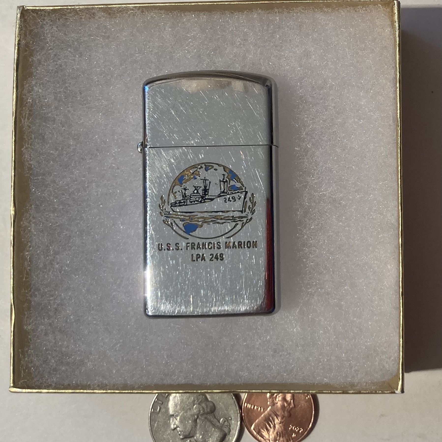 Vintage Zippo Lighter USS Francis Marion APA-249, Attack Transport 
