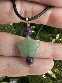 New, Beautiful Green Aventurine, Amethyst And Copper Necklace. Jewelry Bag Included.