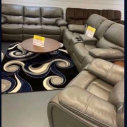 *Columbus Day Now*---Madrid Gray Leather Reclining 3 Piece Living Room Sets---Delivery And Easy Financing Available 👍 