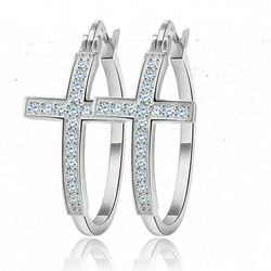 Silver stone cross earing